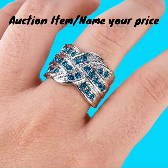 ⌛️Auction: Silver Band with Large Blue Stones Ring - Picture 2 of 5